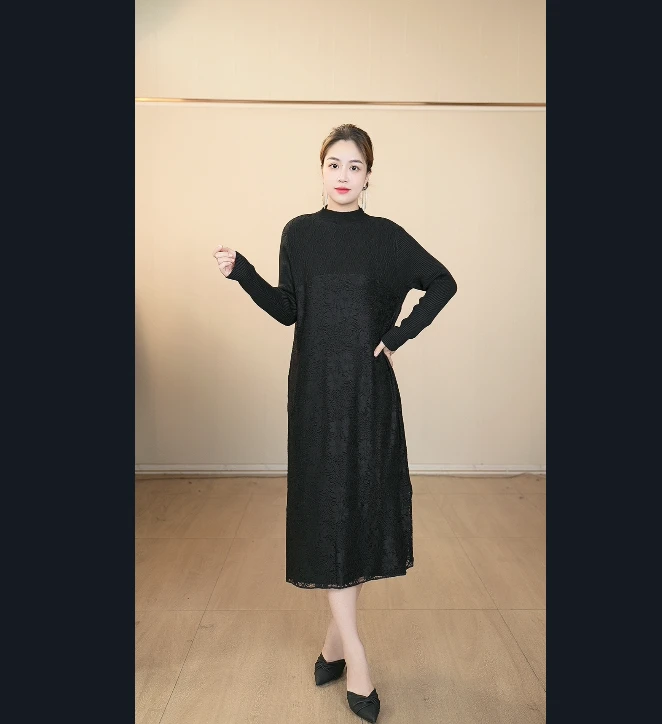 【嘉施兰格】1749冬上新连衣裙2025爆款潮流蕾丝中长款裙子优雅
