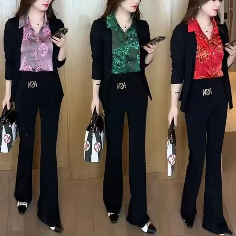 印花拼接假两件衬衫女秋季新款显瘦遮肚子洋气显年轻开衫长袖上衣