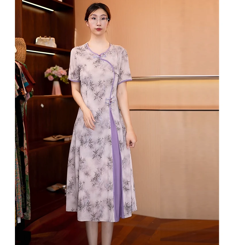 【竹报平安-紫】新款显白遮肉连衣裙U1