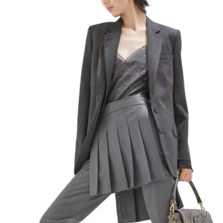 未使用 FENDI/芬迪 拼接细条纹双翻领长袖西装外套