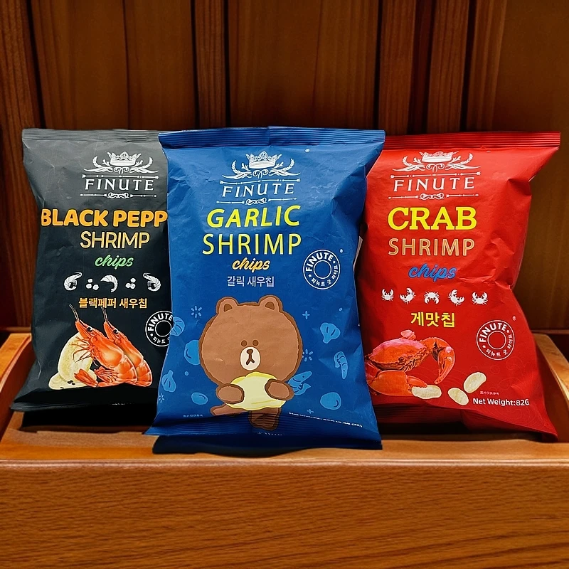 趣莱福Finute蒜味蟹味黑胡椒味虾片蟹片零食进口虾条大包装82g