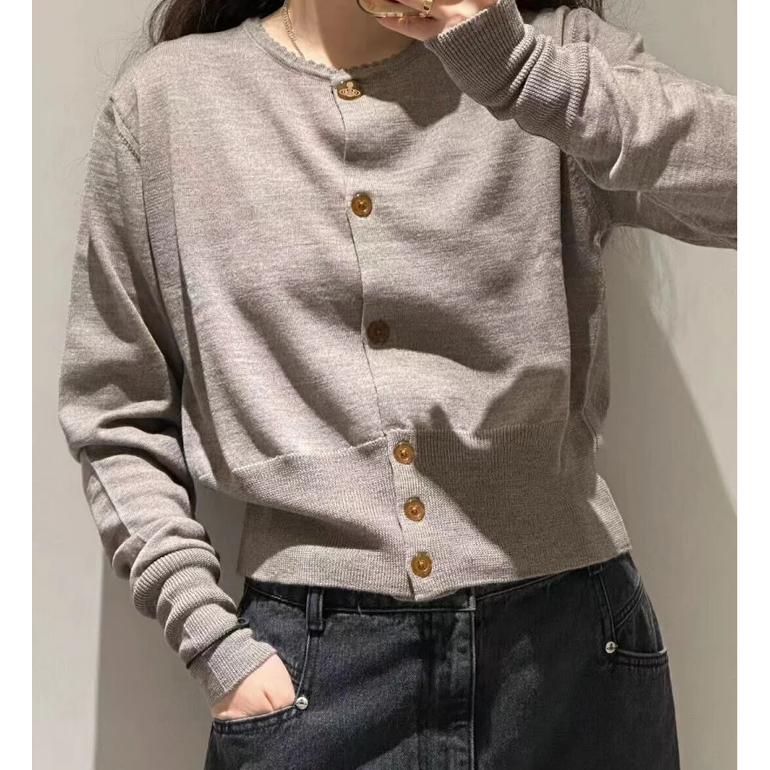 凯特丝蓓006#24秋土星刺绣针织开衫半高圆领长袖外套女1-1296