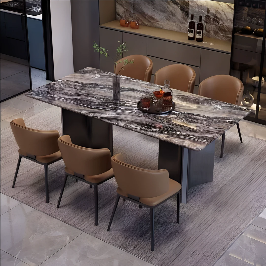 奢天然大理石餐桌别墅现代简约长方形家用餐桌组合小户型饭桌