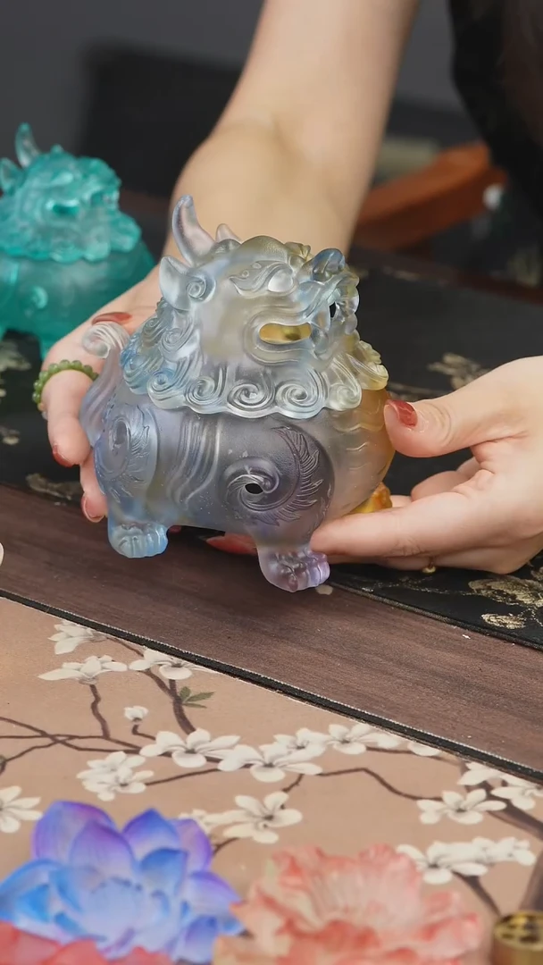 手工艺品琉璃彩色狻猊香炉中号