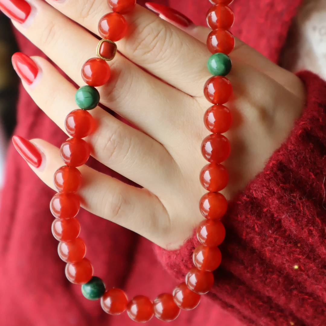 铜合金项链 【新中式串珠】遥见朱樱红色原创设计气质新年项链饰品