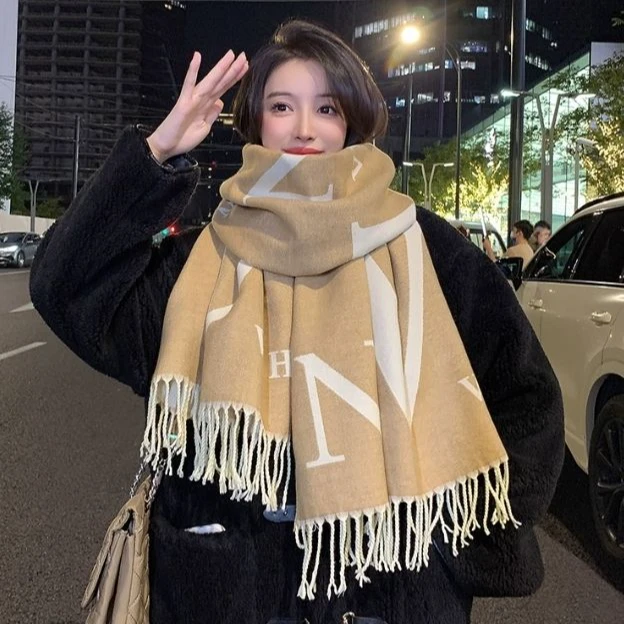 新款欧美字母时尚百搭加厚高级感针织情侣秋冬季保暖时尚围脖女