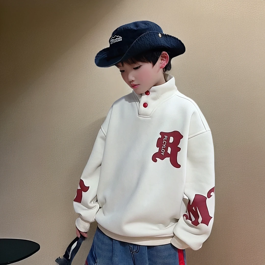 加绒儿童韩版洋气套头中大童男童女童帅气保暖上衣男宝加厚加绒