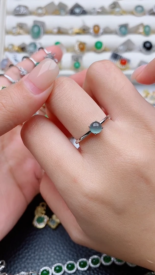 银S925镶嵌戒指翡翠正品 纯天然翡翠