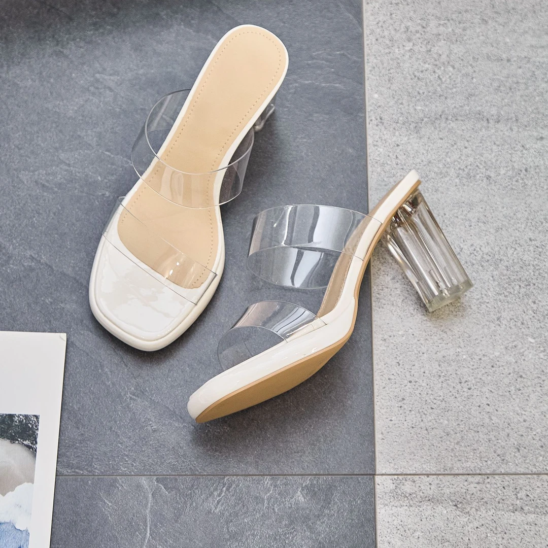 BAO休闲风一字型方头粗跟夏季一字拖细跟气质女鞋网红16-113