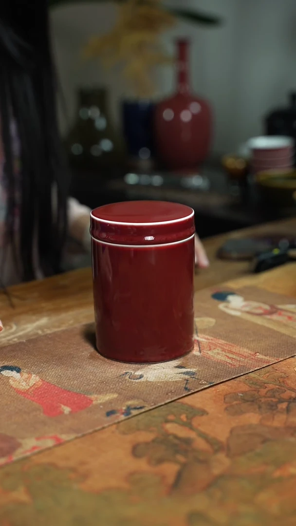 瓷片祭红茶叶罐景德镇上庄陶瓷上庄陶瓷