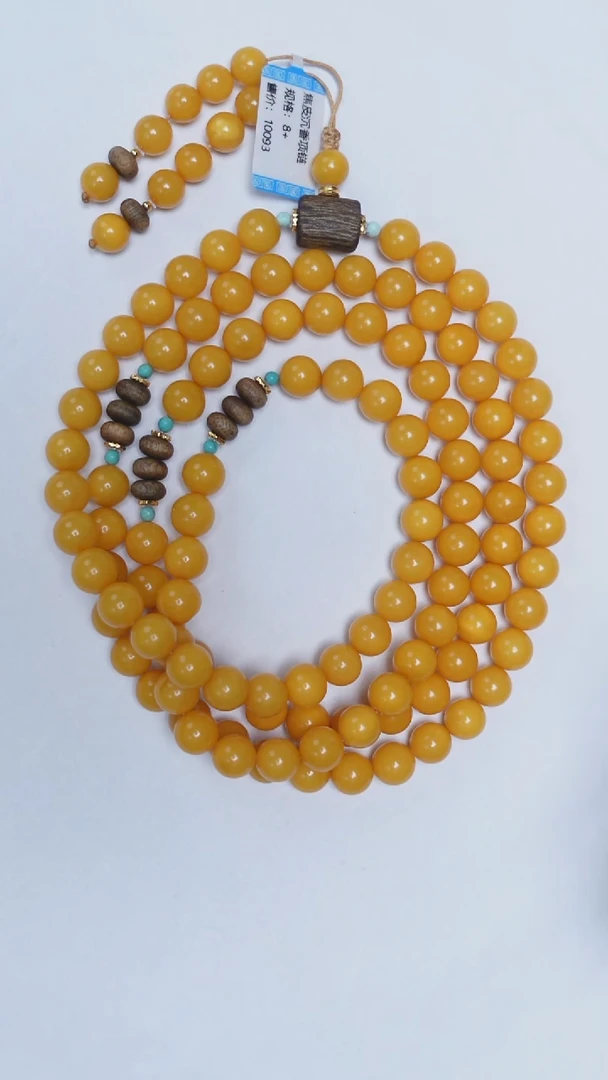 琥珀颈饰未镶嵌焦皮沉香圆珠108项链8mm