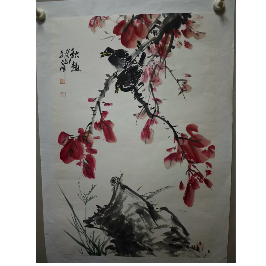 四尺三开-秋趣（乌鸦蜗牛）-李老师作品