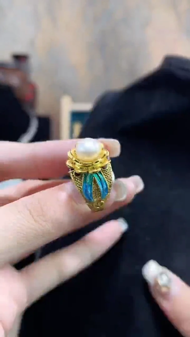 非遗手工花丝镶嵌戒指蓝色烧蓝