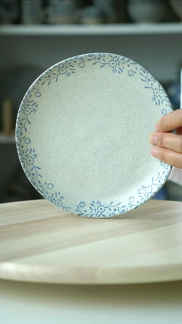 陶瓷手作冰湖蓝凡花早餐盘18.5@4-2@