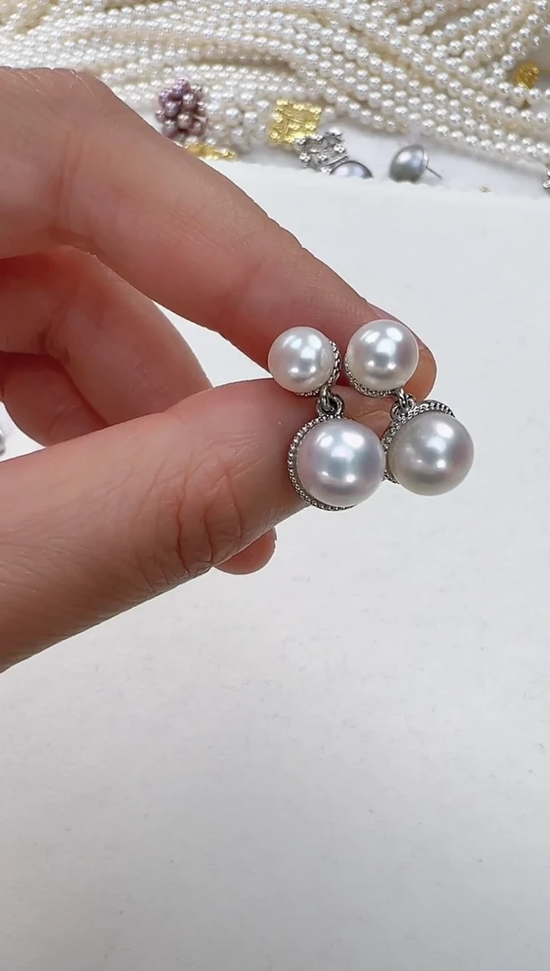 【闪购商品】淡水珍珠耳饰合金双珠灵动银色