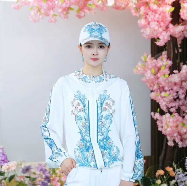 【WW】爆款青花瓷长袖洋气青花减龄轻奢休闲女运动夏套装2527066