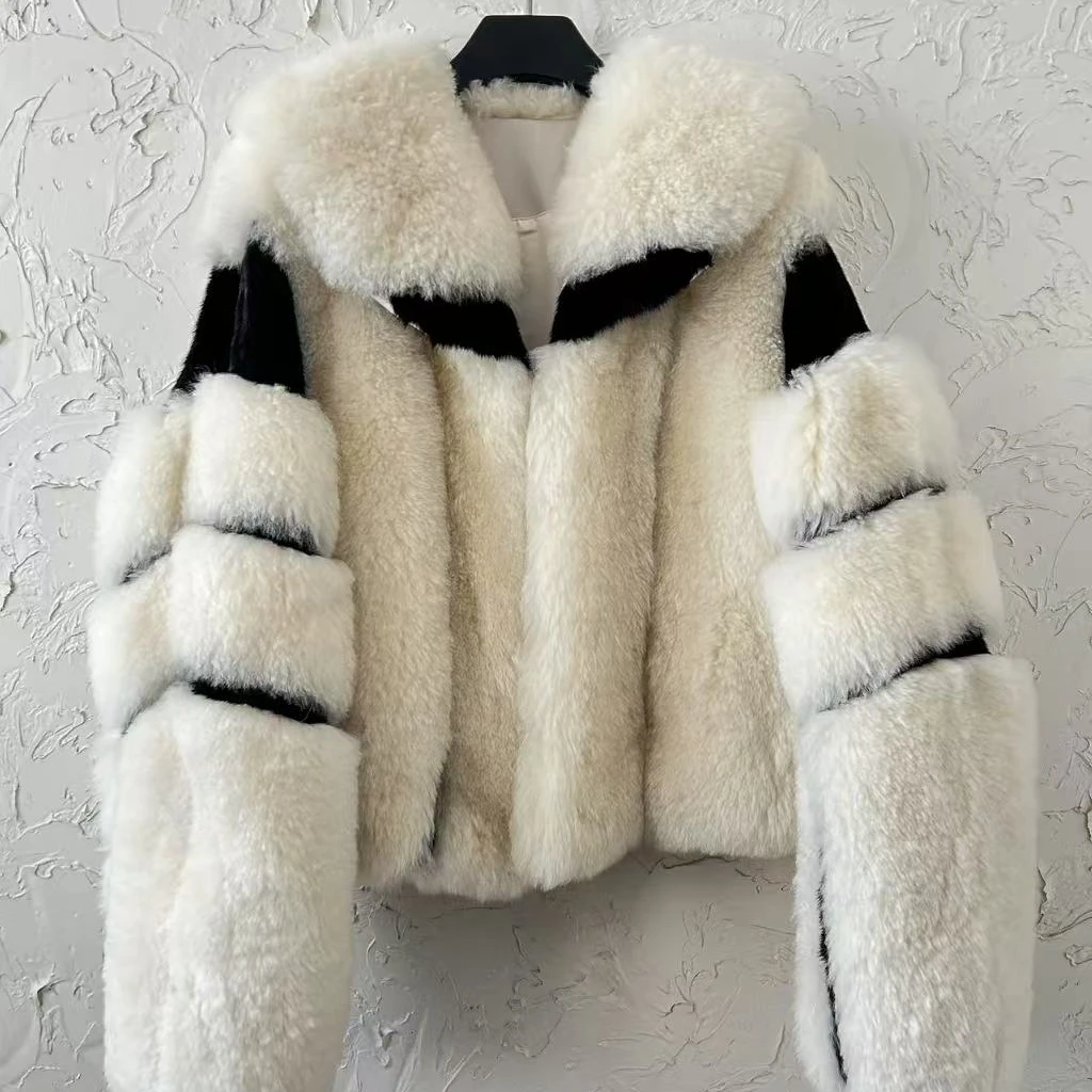 【源来有你】水貂拼接羊羔毛毛短外套时尚设计款