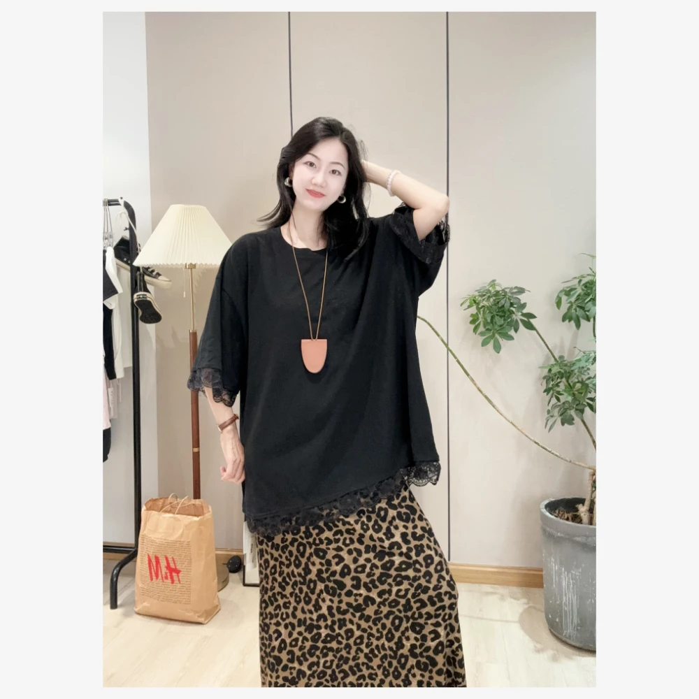 丽丽穿搭【蕾丝T恤】韩系宽松大版蕾丝花边雪花棉短袖T恤女上衣