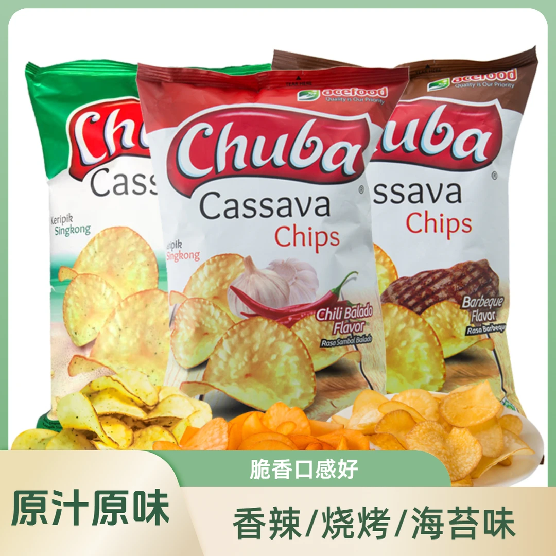 chuba印尼进口木薯片香辣烧烤味休闲零食140g解馋零食