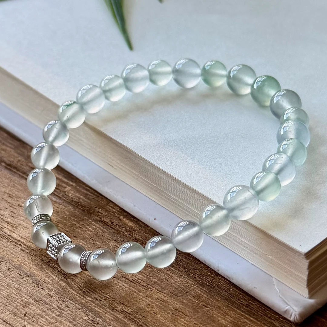 F587冰种幻彩飘花圆珠手串气质女款缅甸天然A货翡翠百搭时尚精致