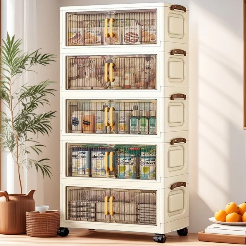 竖纹50面宽加大号免安装厨房置物架收纳柜杂物储物箱儿童衣柜折叠