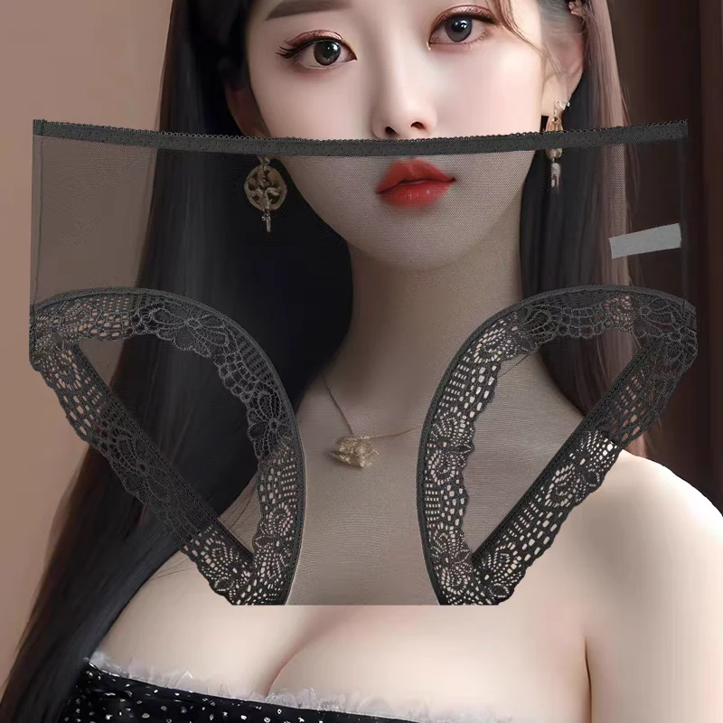 3条装大码胖mm薄款低腰无痕三角裤内裤女透明网纱性感蕾丝中腰