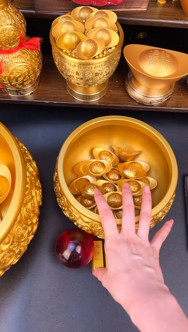 黄铜20聚宝盆套餐+满盆水晶元宝+6个元宝+6个金条+2个金蝉+鸿运珠