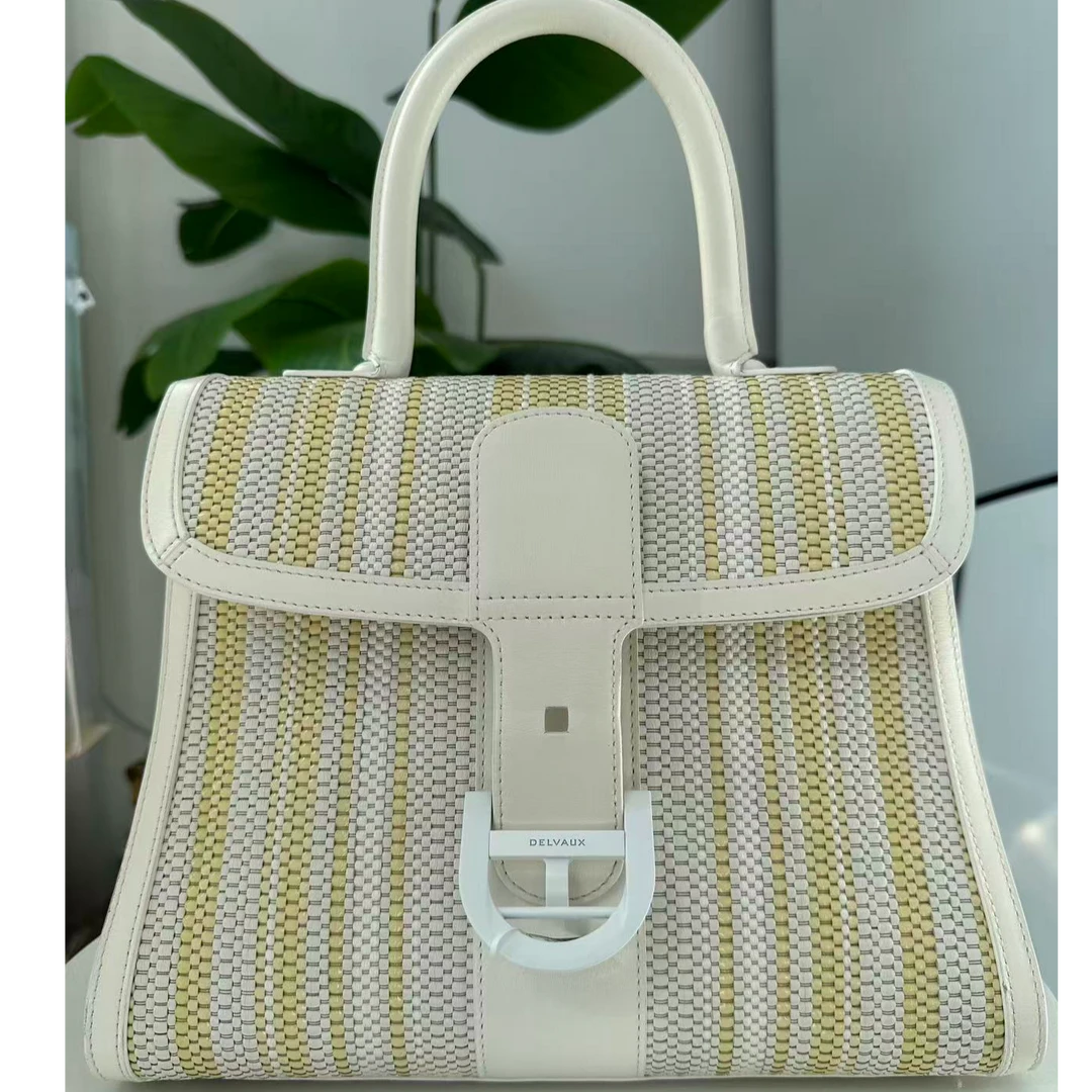 95新 Delvaux/德尔沃 95新中号编织拼皮渐变/手提时尚箱包