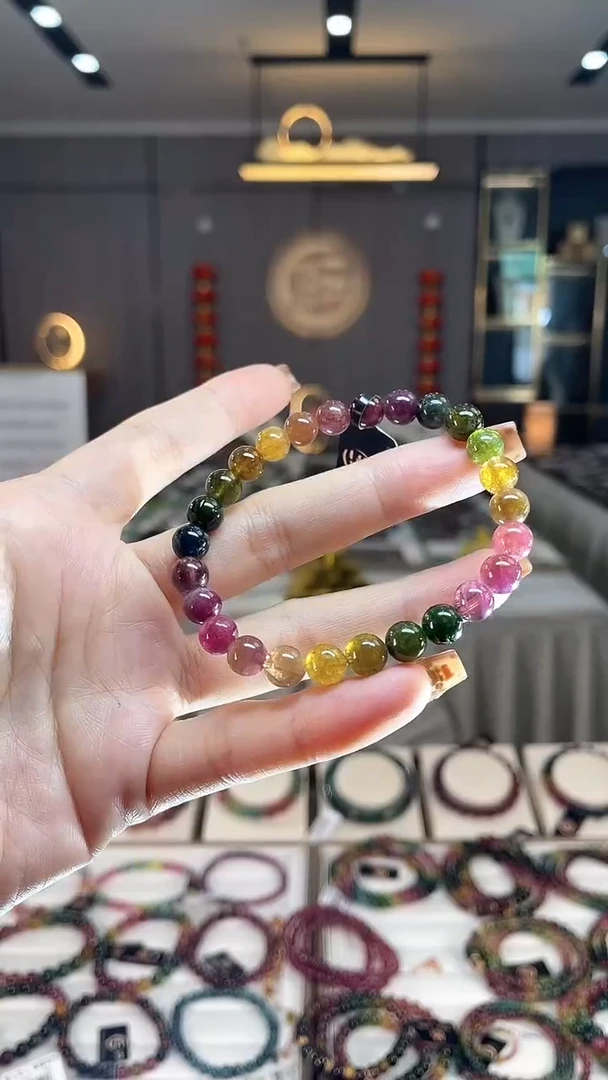 未镶嵌老矿碧玺彩虹单圈手串7mm+碧玺dan多样性发货一条