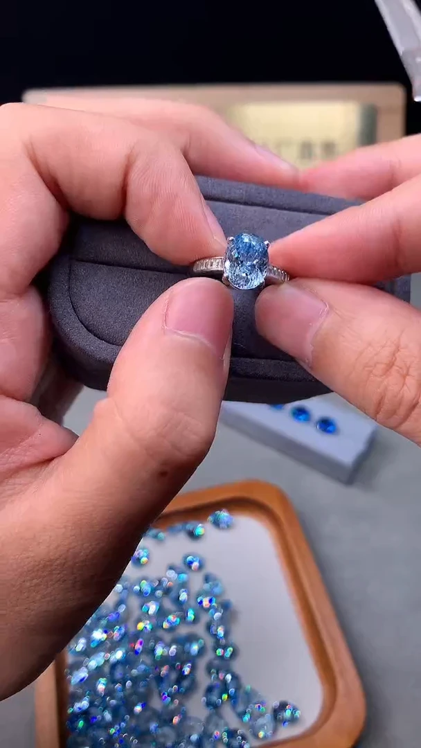 银S925镶嵌戒圈海蓝宝石6688