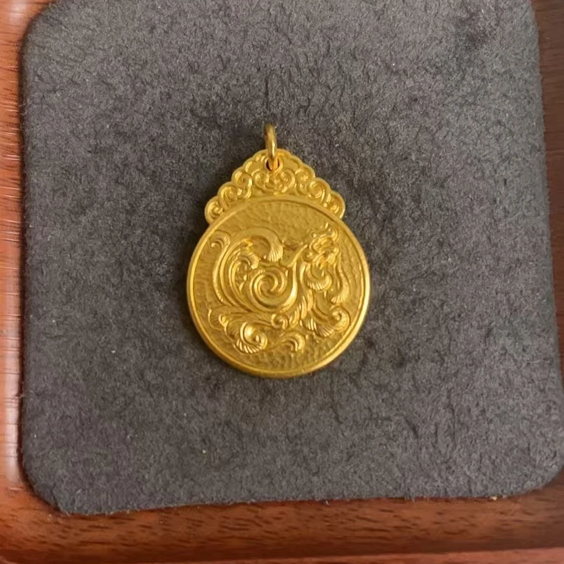 足金999 卡6盘缠龙凤牌吊坠