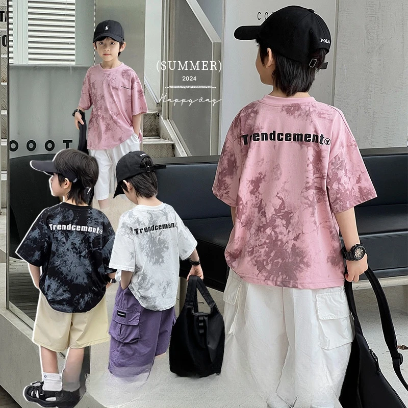 男童休闲扎染短袖T儿童夏装体恤新款纯棉夏季上衣男孩T恤潮时尚
