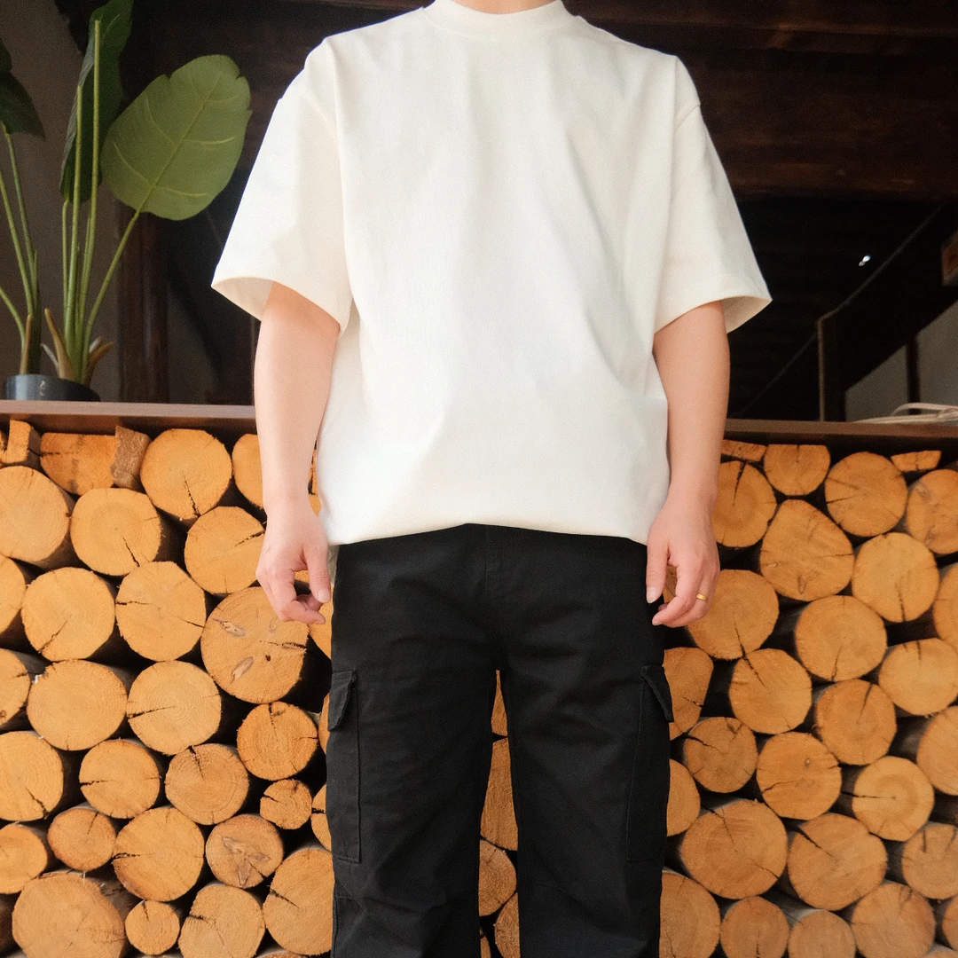 425G重磅美式小领口短袖t恤男高街百搭OVERSIZE宽松内搭短袖上衣