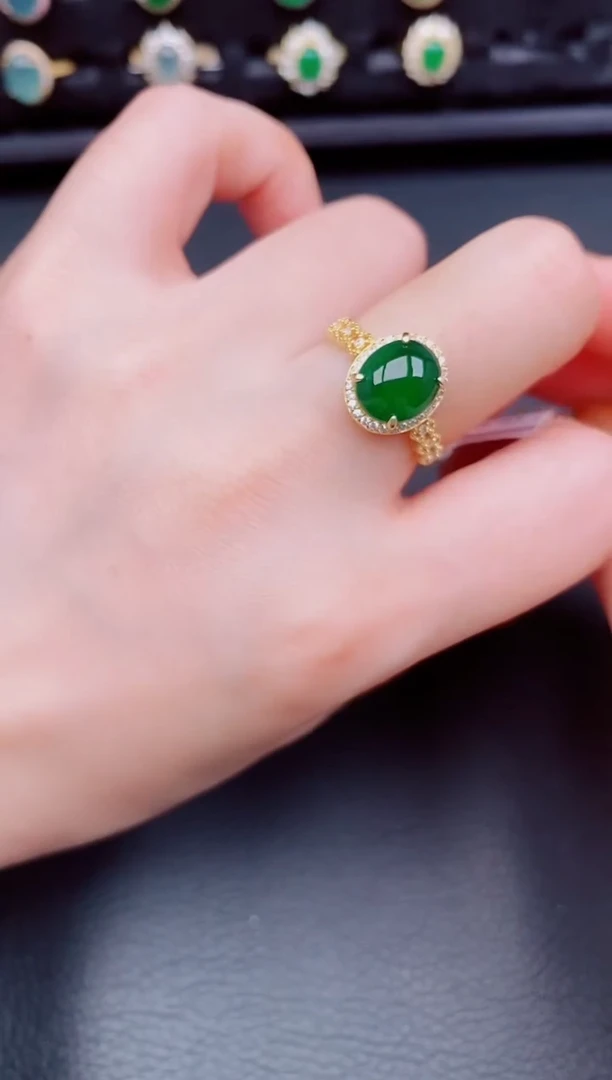 【闪购商品】翡翠戒指银S925镶嵌天然a货翡翠196