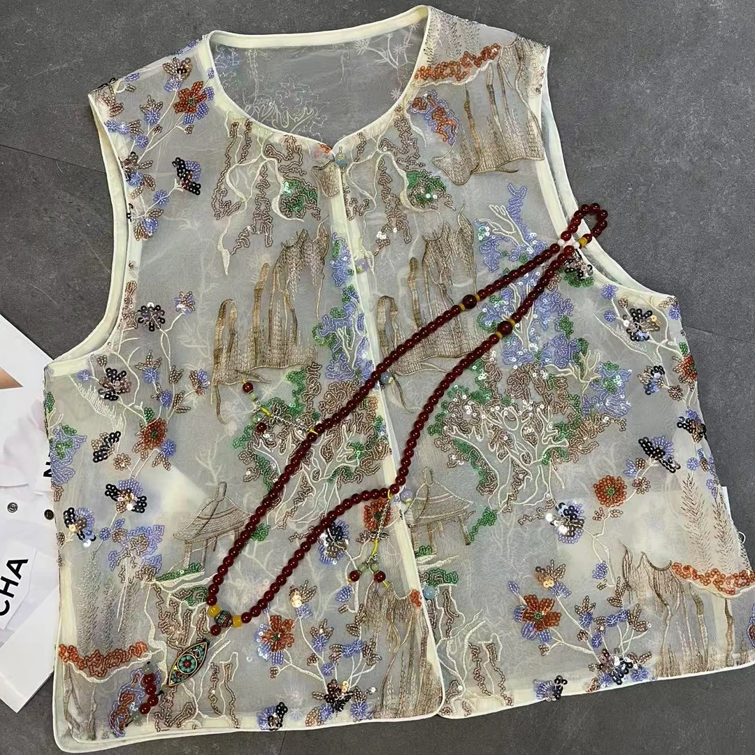 【江南美景圆领】2025年早春新款新中式国风圆领刺绣马夹女马甲2572