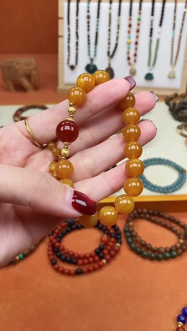 手链蜜蜡未镶嵌单圈10蜜蜡南红玛瑙手串