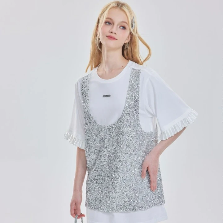 【OooF!Yang】25春夏新款亮片假两件裙