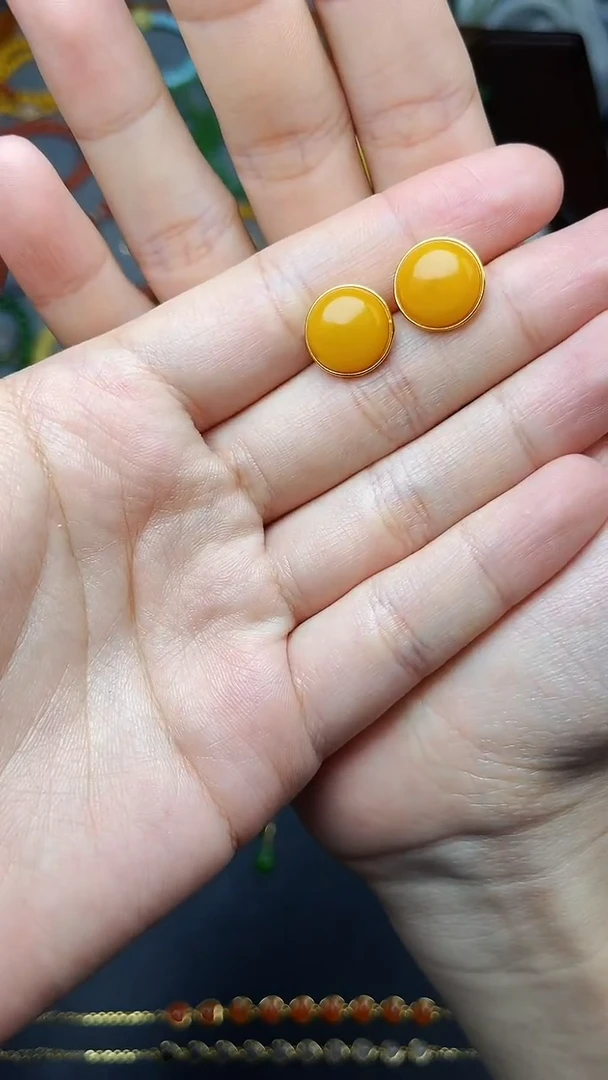 蜜蜡银S925镶嵌耳饰耳钉06