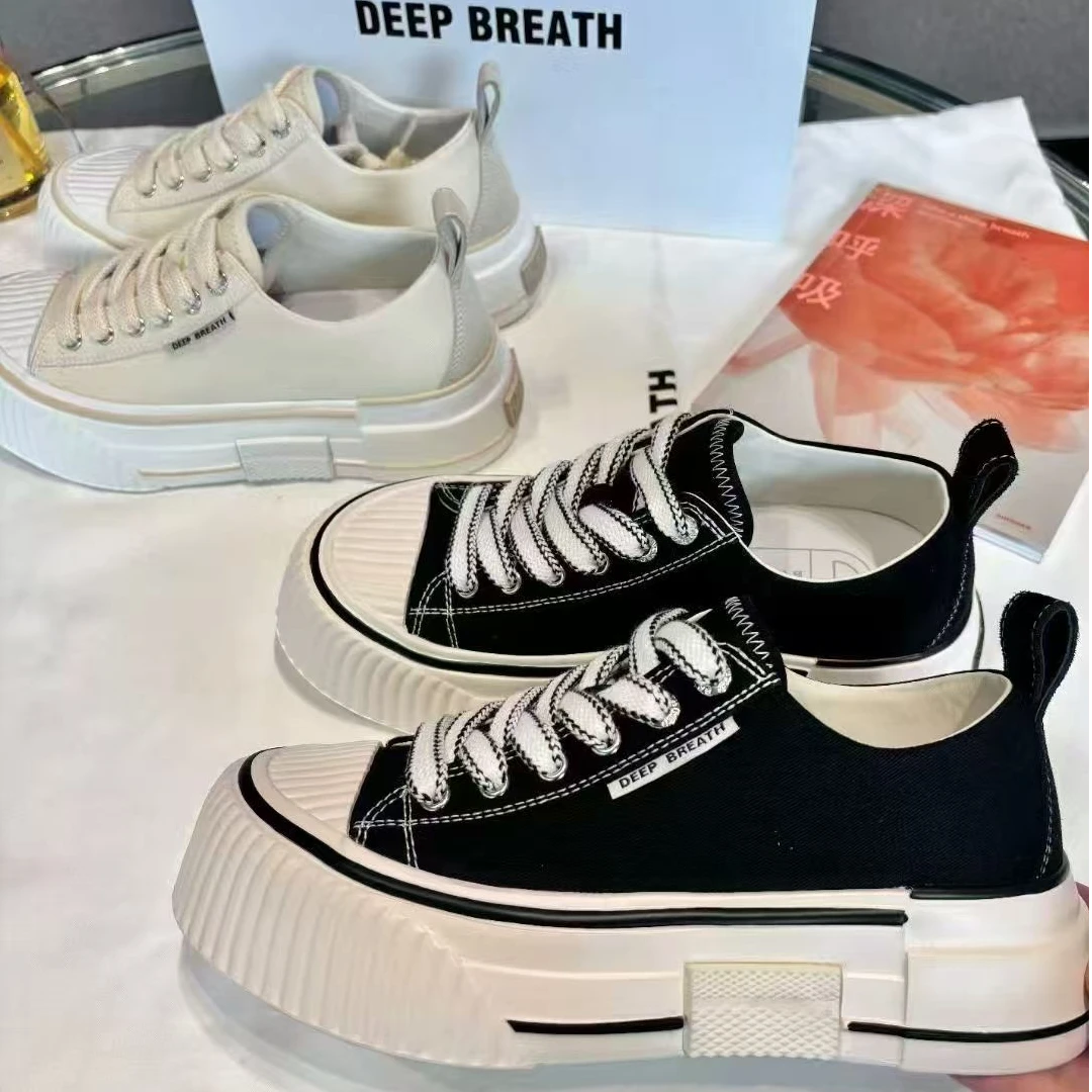 深呼吸女鞋轻盈帆布低帮绑带解构大底帆布鞋休闲鞋板鞋AX12313