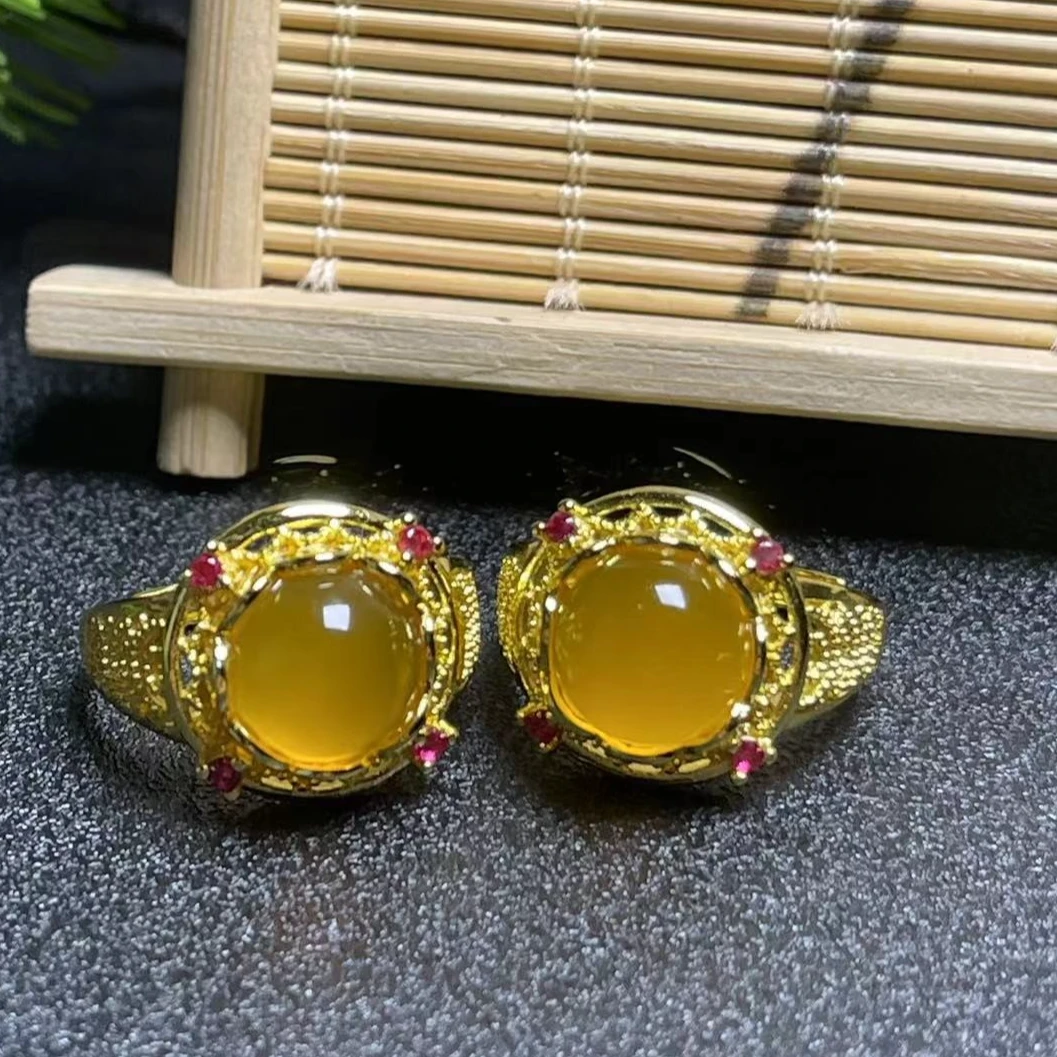 ST6173【福嘟嘟珠宝】牛黄宝黄玛瑙戒指-开口戒-多样性只发一件