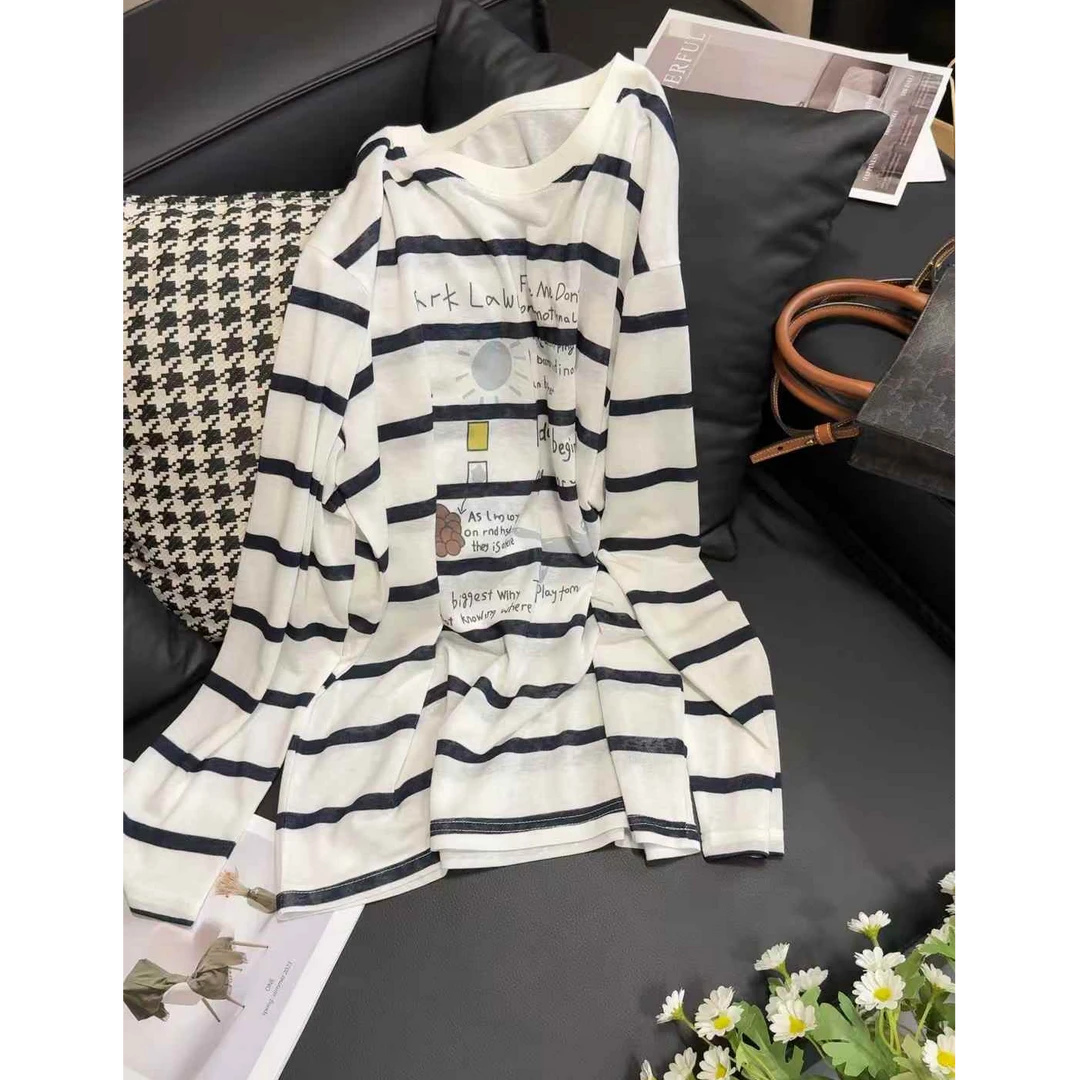 TY7 【莱赛尔条纹】前后全对条！！巨凉快的莱赛尔条纹T（衣长68）