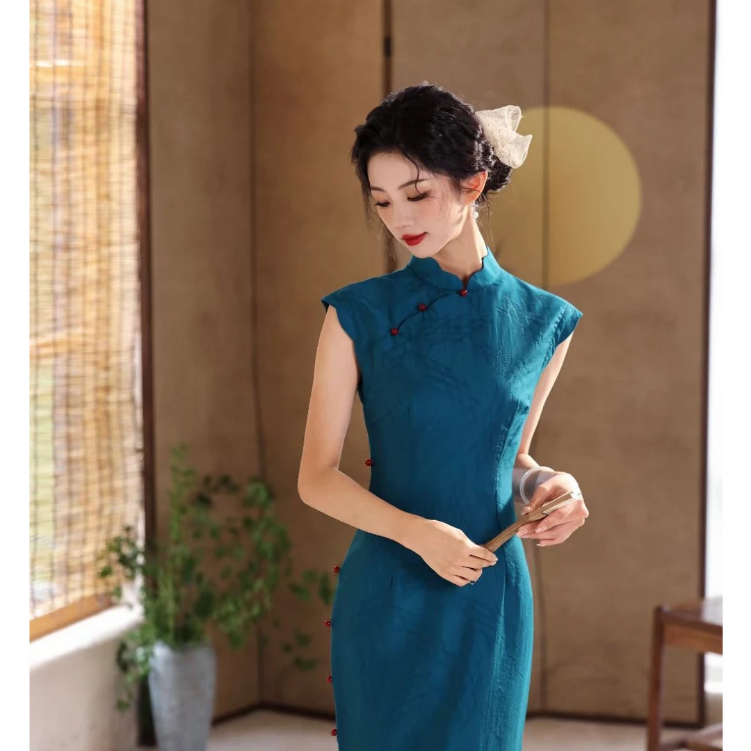 【烟雨客】新中式2025年人丝春夏款旗袍无袖气质复古国风连衣裙3182