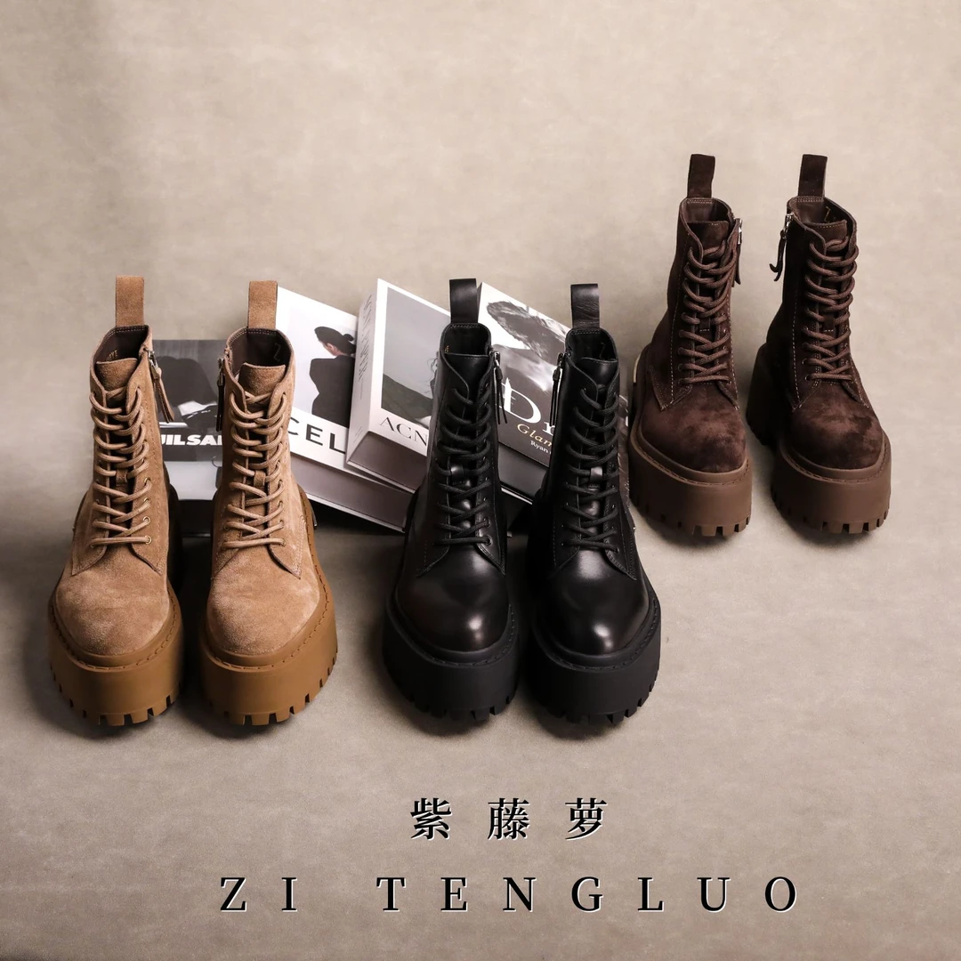 ZiTengLuo/25年早冬新款时尚纯皮加绒厚底马丁靴子2828-2