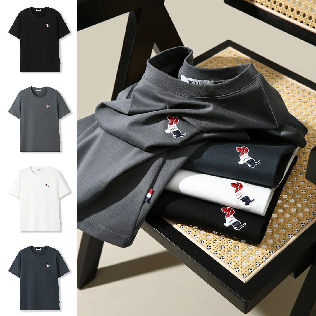 匠心之作 220G液氨丝柔棉高端夏季男女情侣刺绣透气打底衫短袖T恤