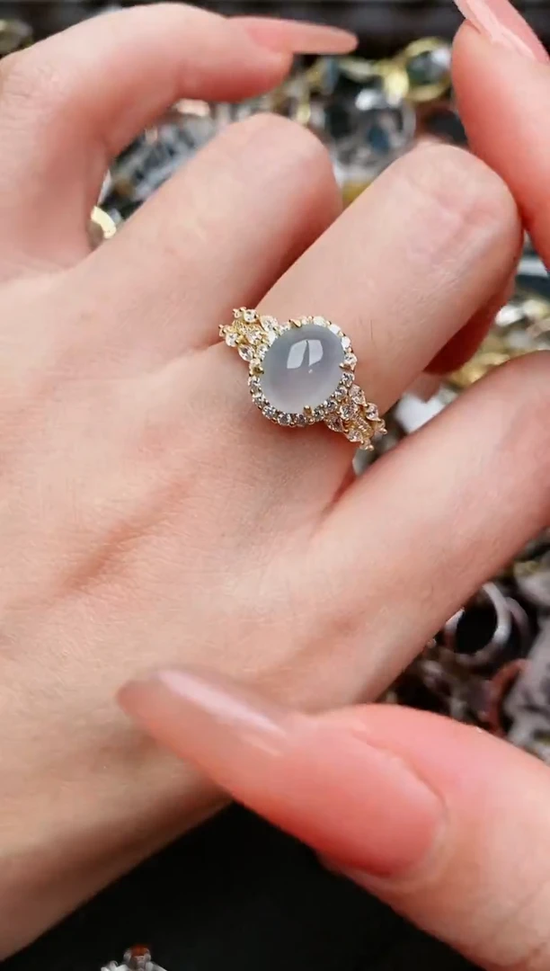 翡翠戒指银S925镶嵌...