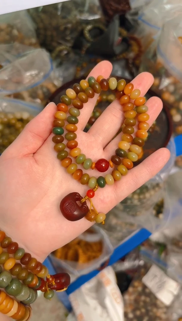 菩提根/象牙果吊坠敦煌算盘浓郁6乘8双圈手串手持