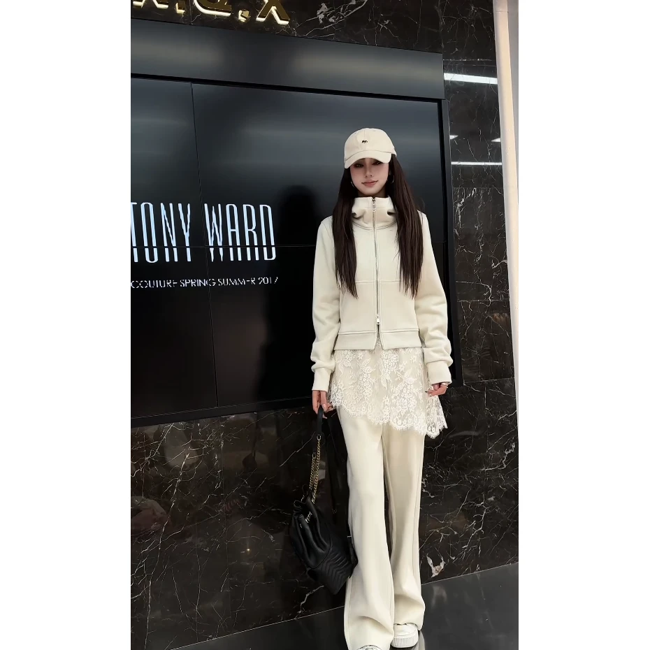 KIKI严选：28118-1-MAX家欧货南油秋冬加厚外套蕾丝长裤两件套装