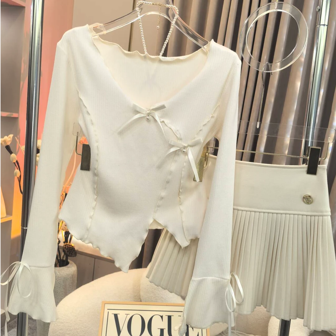 【A9817墨丽】2024秋冬修身设计感长袖纯欲上衣+裙子两件套