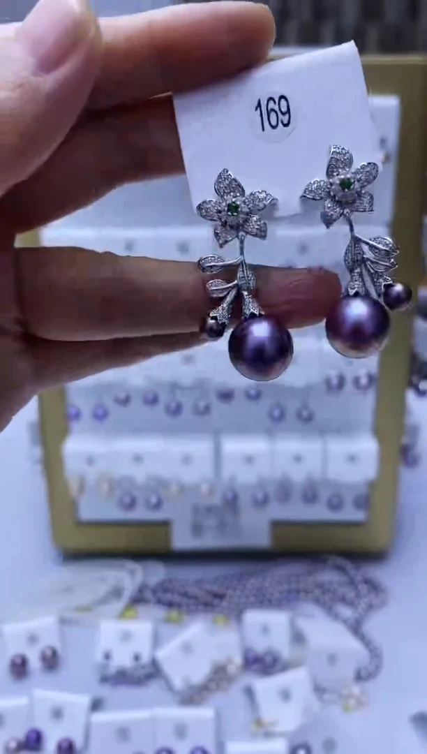 银S925镶嵌耳饰淡水珍珠169