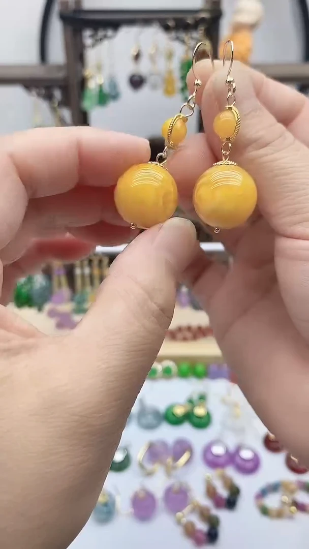 蜜蜡14K金镶嵌耳饰蜜蜡174